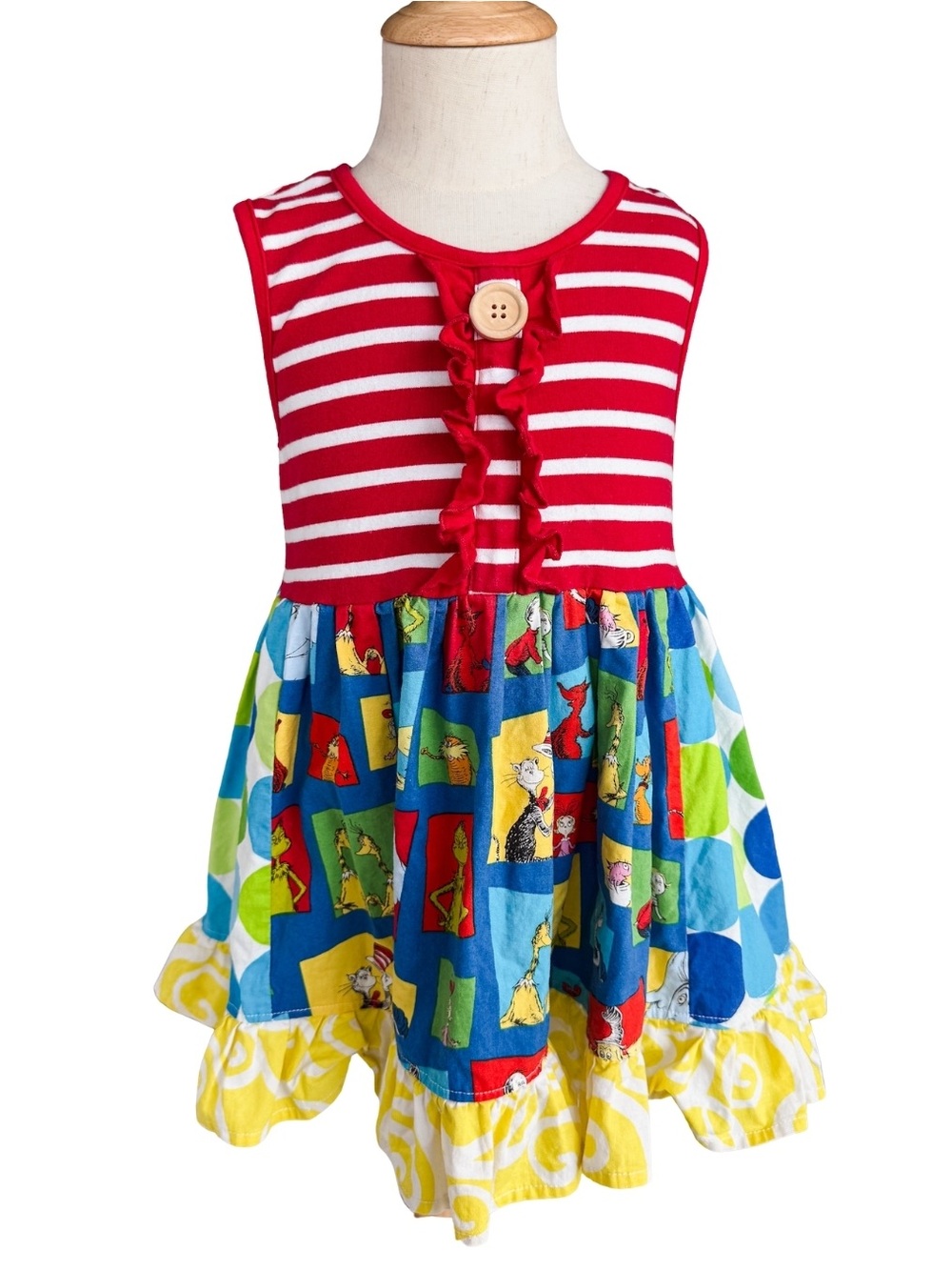 Momi Boutique Dr Seuss Girls Back To School Dress Ruffle Striped Size 4T